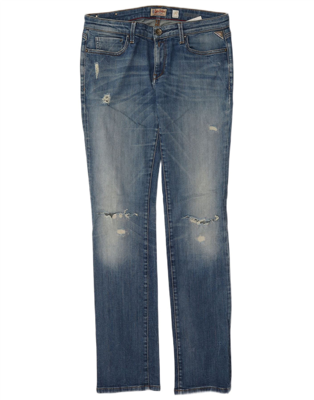 Replay Jean Slim Effet Déchiré Femme W30 L34 Bleu Coton