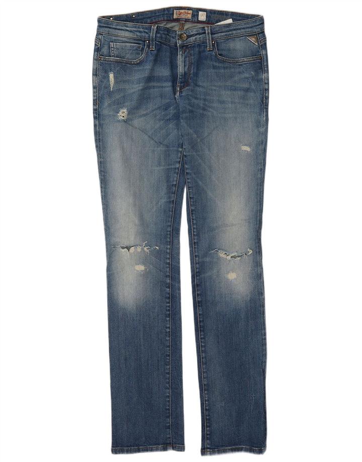 Replay Jean Slim Effet Déchiré Femme W30 L34 Bleu Coton