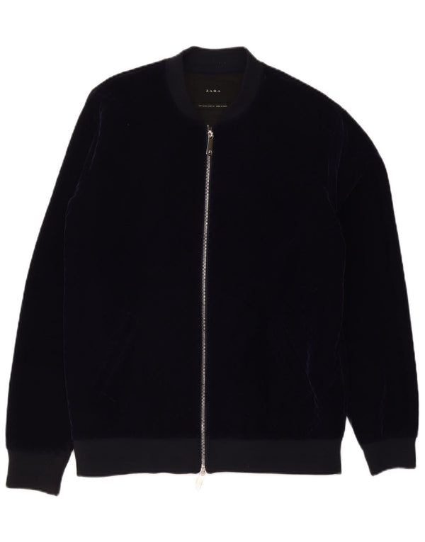 Zara Veste bomber en velours pour homme UK 40 Large Bleu marine Polyester
