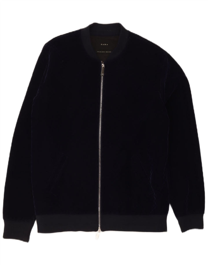 Zara Veste bomber en velours pour homme UK 40 Large Bleu marine Polyester