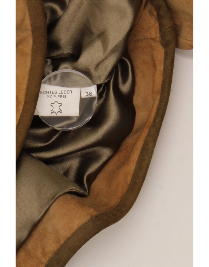 vintage Femme Trachten Daim Veste EU 36 Petit Cuir Beige