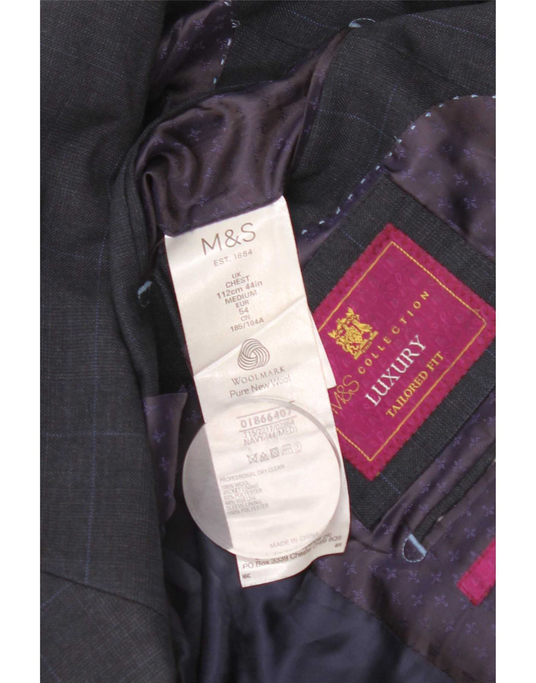 Marks & Spencer Veste blazer coupe ajustée pour homme UK 44 XL Bleu marine à carreaux