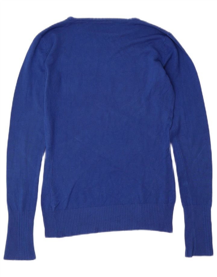 GUESS Pull graphique à col bateau pour femme UK 12 Bleu moyen Viscose