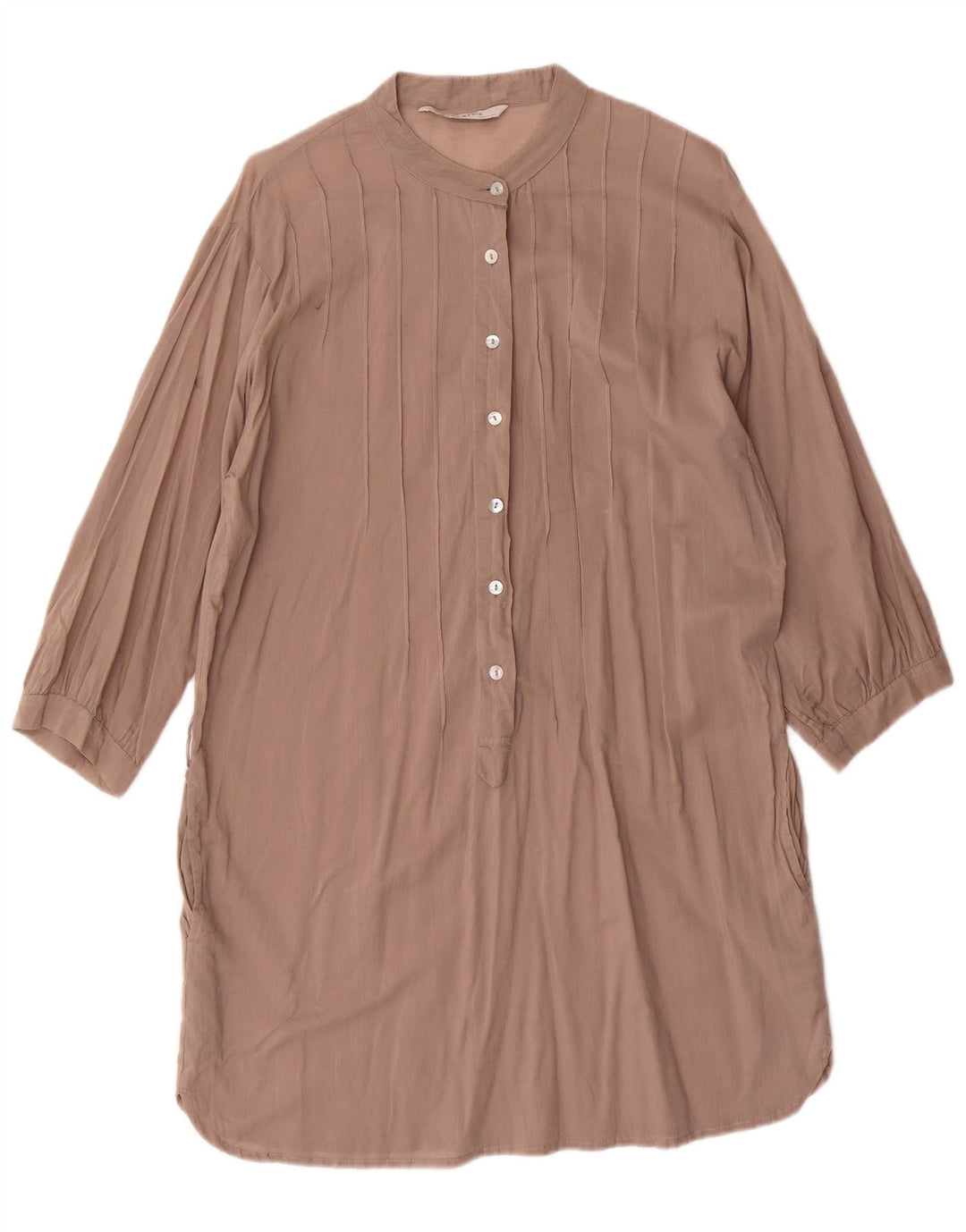 Zara Robe droite à manches 3/4 pour femme UK 14 en coton marron moyen