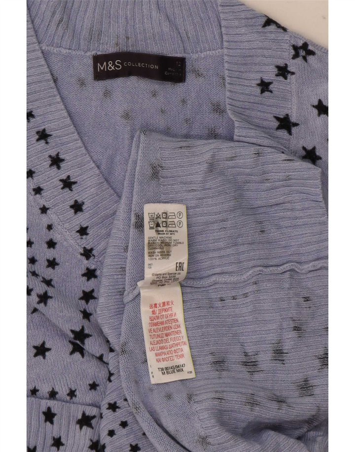 Marks & Spencer Pull col en V pour femme UK 12 Bleu moyen