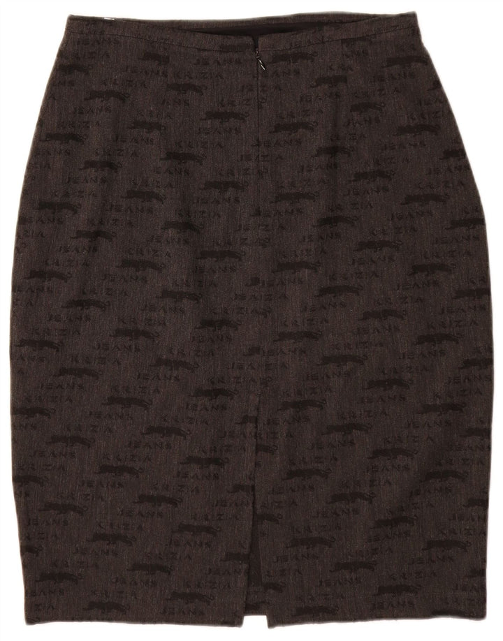 KRIZIA JEANS Jupe crayon graphique pour femme UK 12 Medium W28 Gris