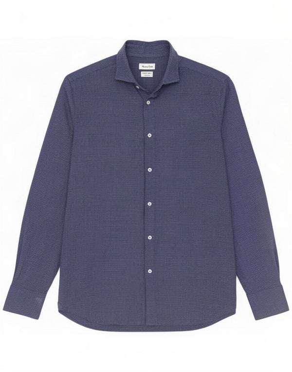 Massimo Dutti Mens Regular Fit Flannel Shirt Small Blue Houndstooth Cotton