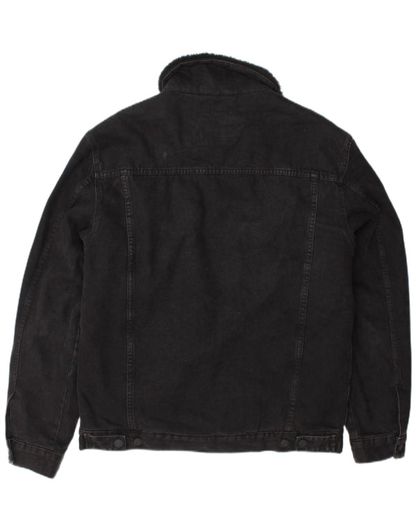 Zara Veste Sherpa en jean pour homme UK 40 Large Noir Polyester