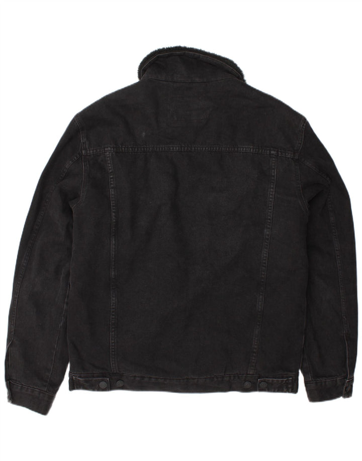 Zara Veste Sherpa en jean pour homme UK 40 Large Noir Polyester