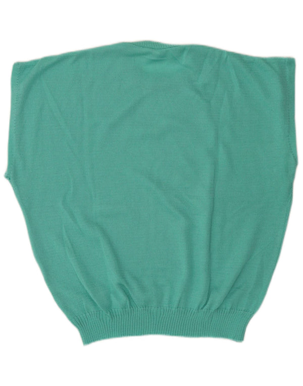 vintage Femmes Manches Courtes Crew Neck Jumper Pull IT 48/50 XL Vert