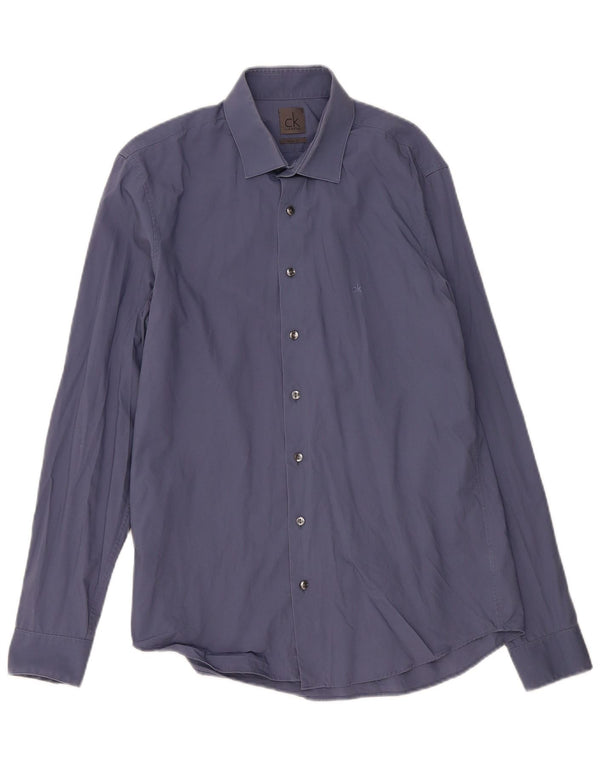 Calvin Klein Chemise slim fit pour homme Taille 39 15 1/2 Coton bleu moyen