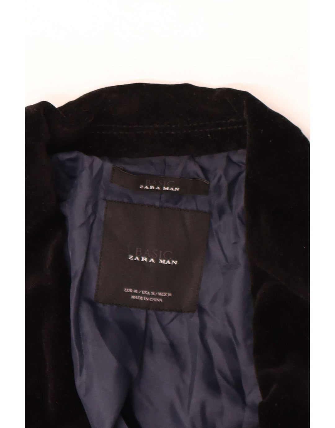 Zara Veste blazer en velours à 2 boutons pour homme EU 46 Petit coton noir