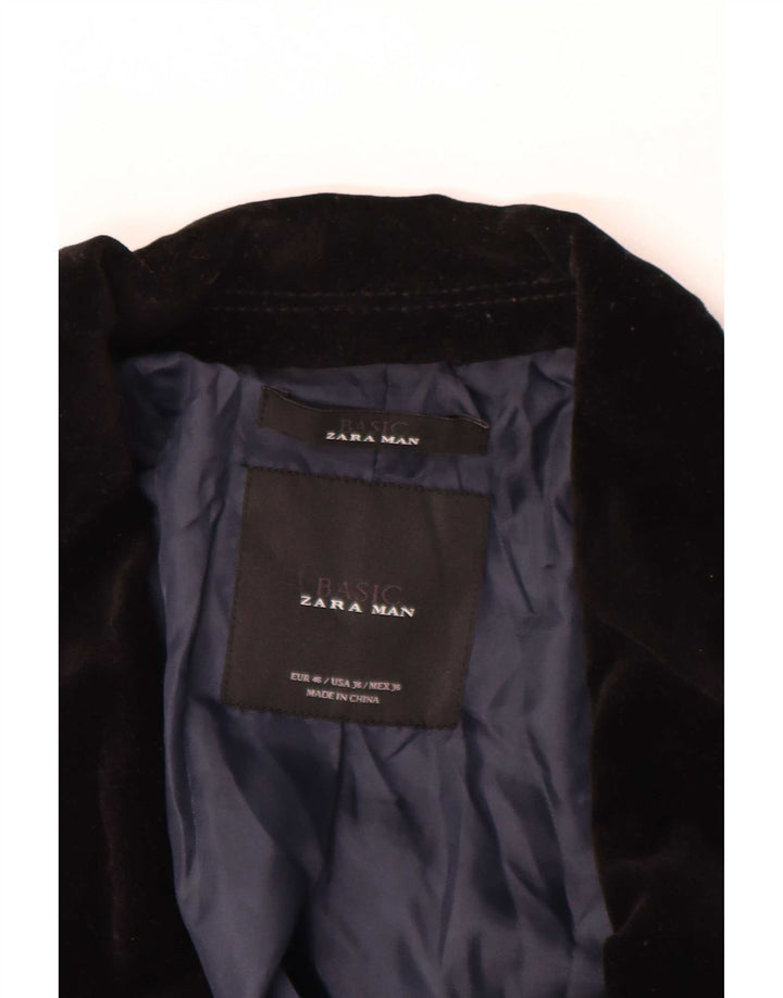 Zara Veste blazer en velours à 2 boutons pour homme EU 46 Petit coton noir