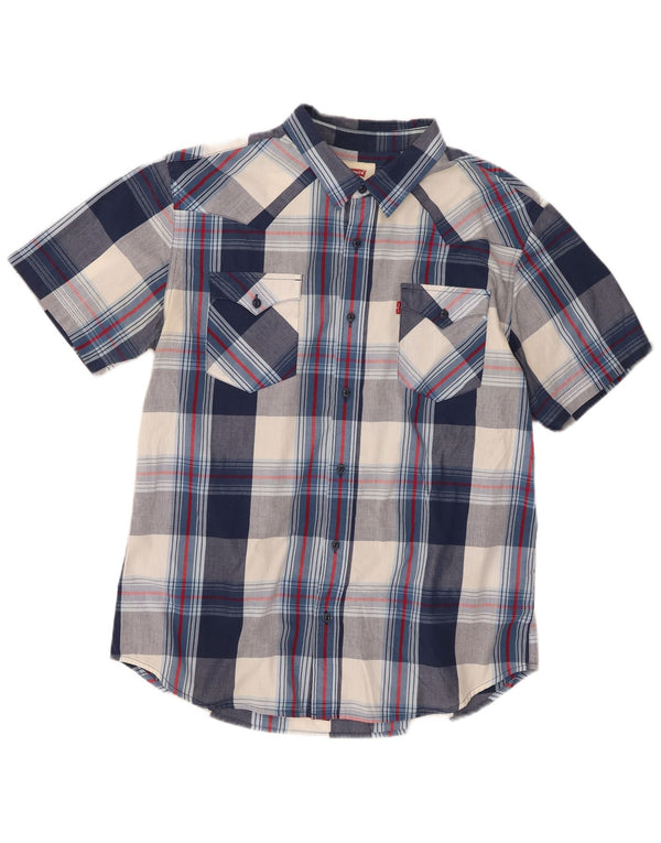 Levi's Chemise à Manches Courtes Homme Bleu Marine à Carreaux Large en Coton