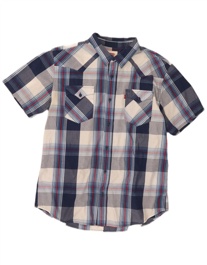 Levi's Chemise à Manches Courtes Homme Bleu Marine à Carreaux Large en Coton