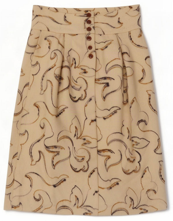 Jupe mi-longue taille haute vintage pour femme Small W26 Beige Floral