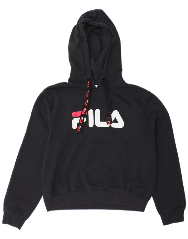 Fila Pull à capuche graphique pour femme UK 14 Coton noir moyen