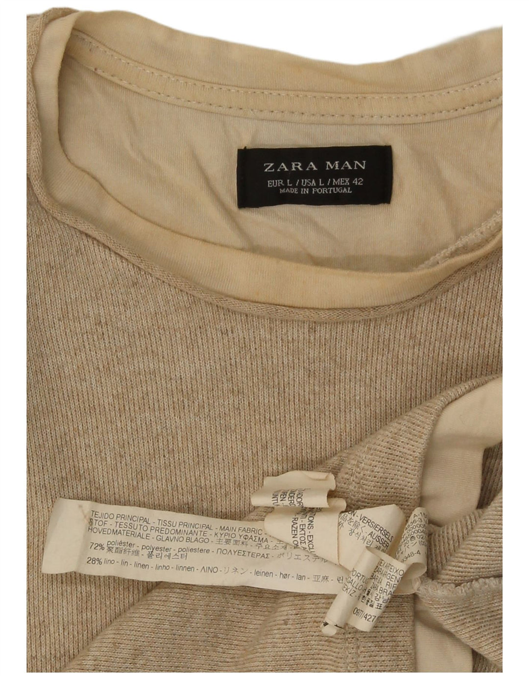 Zara Homme Top Manches Longues Large Beige Polyester