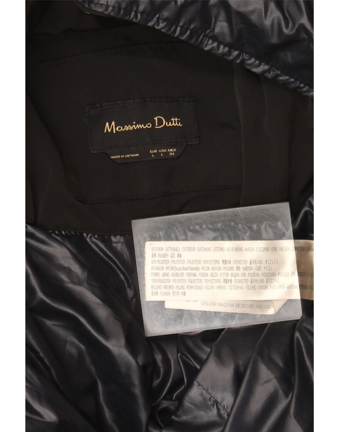 Massimo Dutti Manteau rembourré pour femme UK 16 Large Noir Polyester