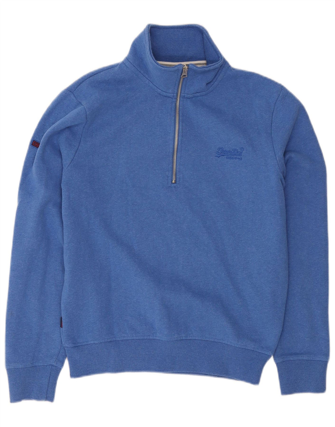 Superdry Homme Zip Neck Sweatshirt Jumper Petit Bleu Coton