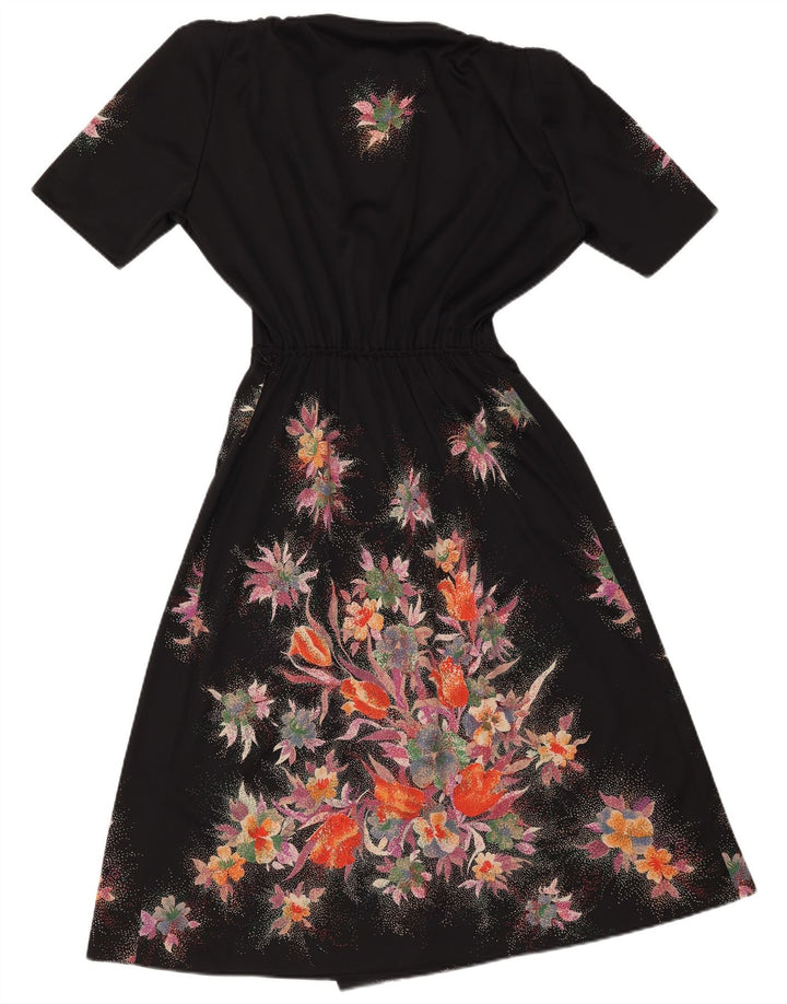 Chic Femmes Voir À Travers Robe Portefeuille UK 12 Moyen Noir Floral