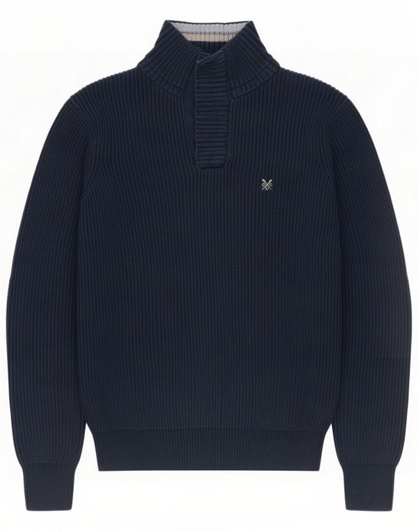 Crew Clothing Mens Button Neck Jumper Sweater Small Navy Blue Cotton