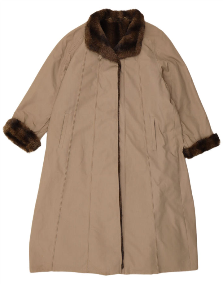VINTAGE Femmes Oversize Fausse Fourrure Pardessus EU 40 Polyester Beige Moyen