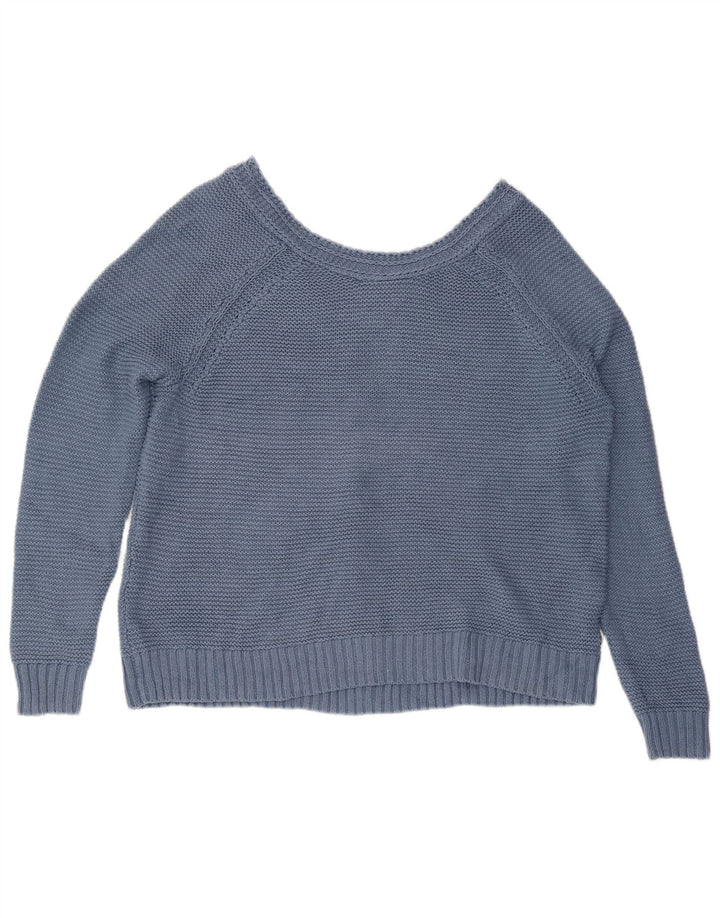 Roxy Pull court surdimensionné à col en V pour femme UK 16 Large Bleu Coton