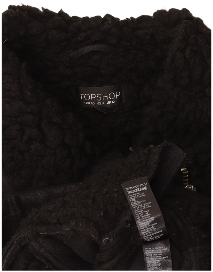 Topshop Veste de motard Sherpa pour femme UK 12 Medium Noir Polyester