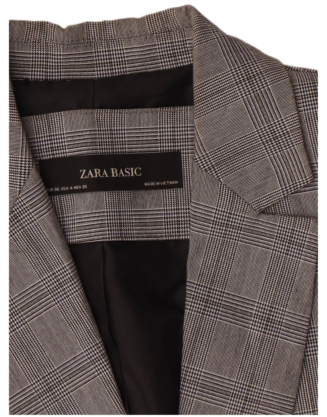 Zara Veste Blazer 1 Bouton Femme EU 36 XS Gris Pied-de-Poule Polyester