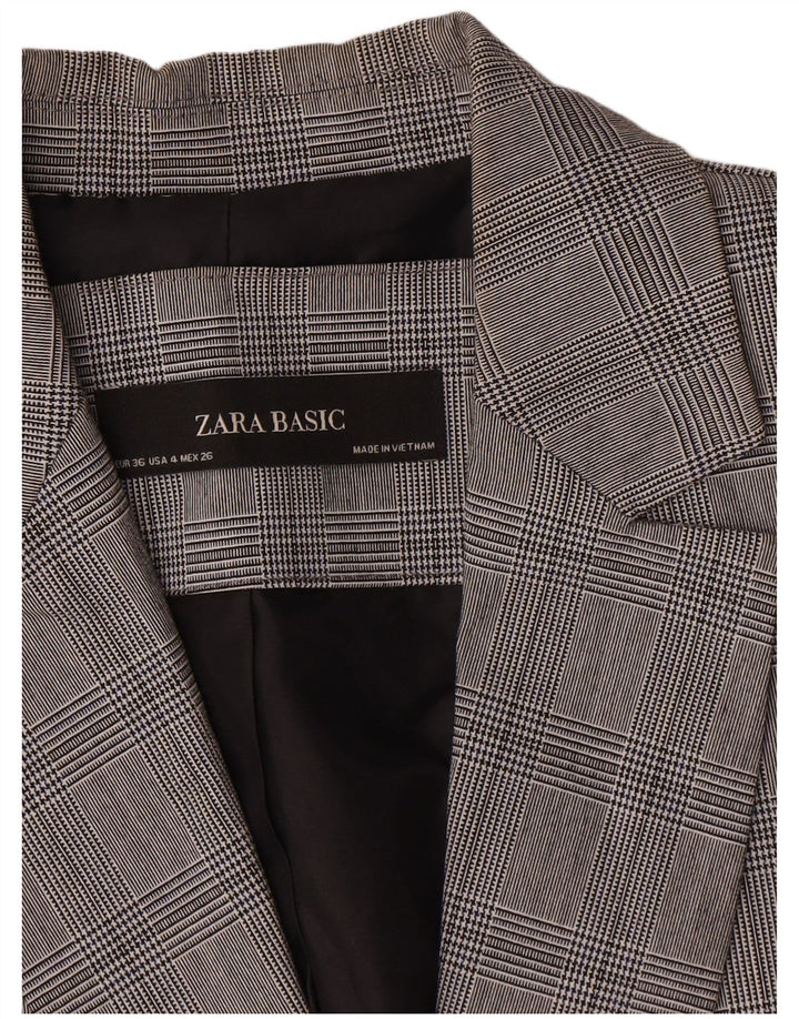 Zara Veste Blazer 1 Bouton Femme EU 36 XS Gris Pied-de-Poule Polyester