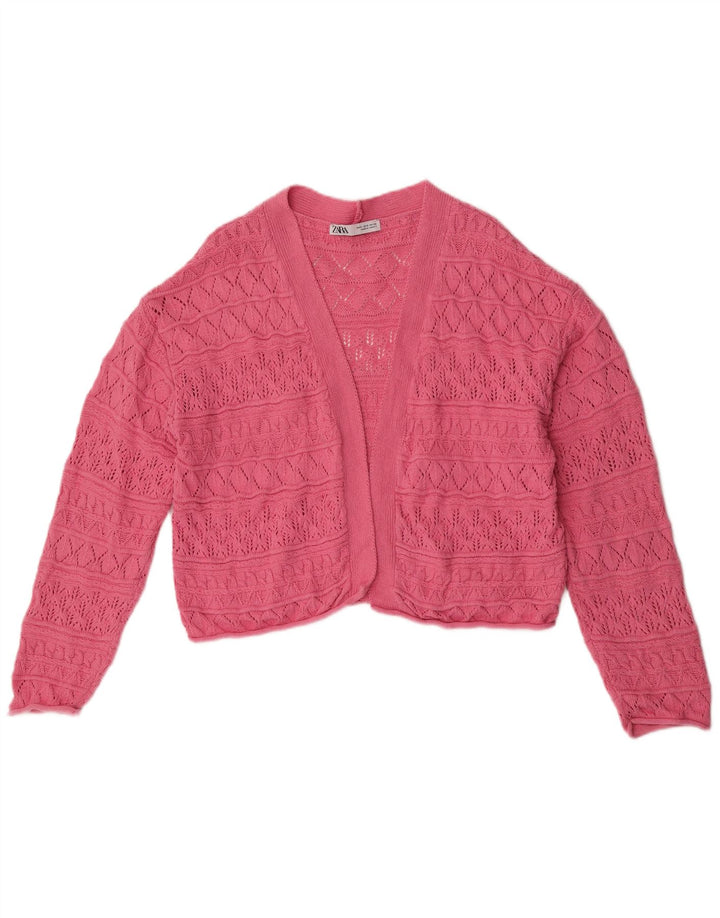 Zara Womens Crop Oversize Cardigan Pull UK 10 Petit Rose Coton