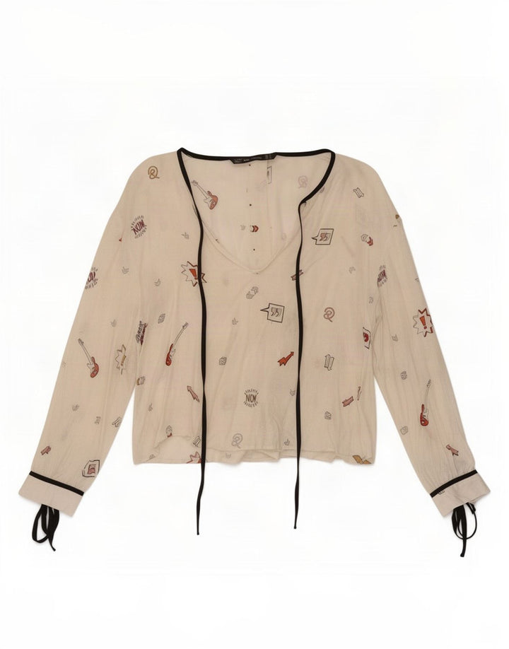 Zara Womens Trafaluc Abstract Pattern Blouse Top UK 12 Moyen Blanc
