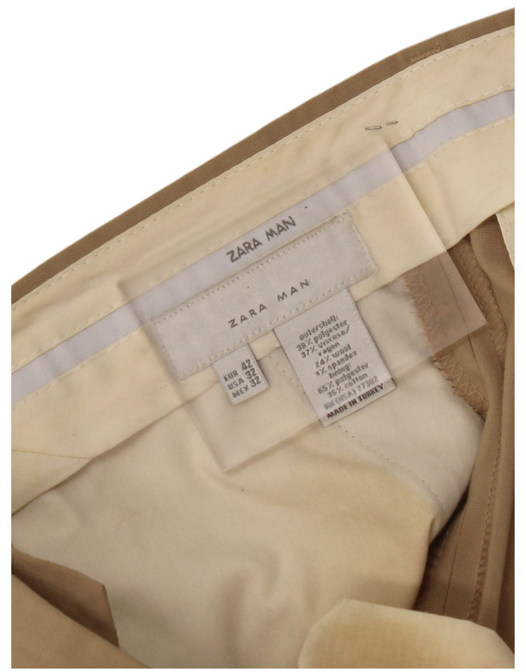 ZARA Pantalon de costume droit pour homme EU 42 Large W32 L32 Beige Polyester