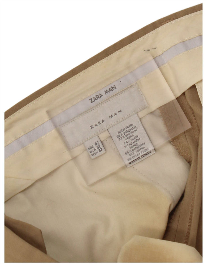 ZARA Pantalon de costume droit pour homme EU 42 Large W32 L32 Beige Polyester