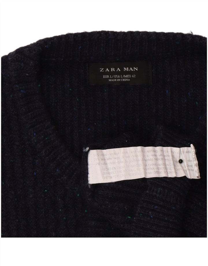 Zara Pull ras du cou pour homme, grand, bleu marine, acrylique