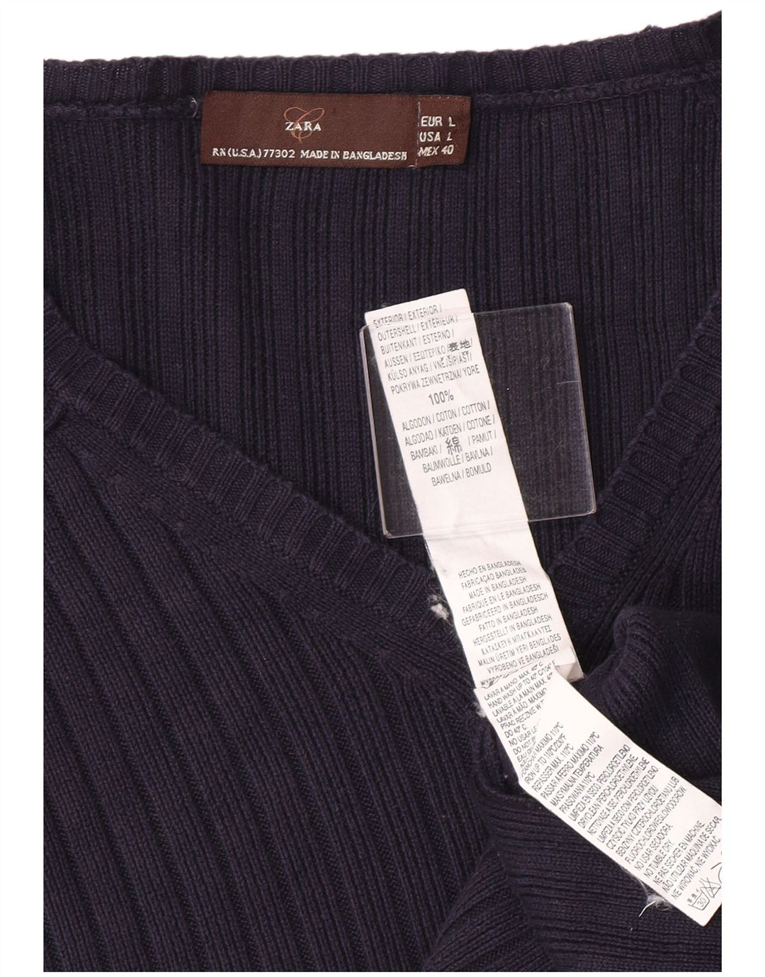 Zara Pull col V pour homme en coton bleu marine Taille L