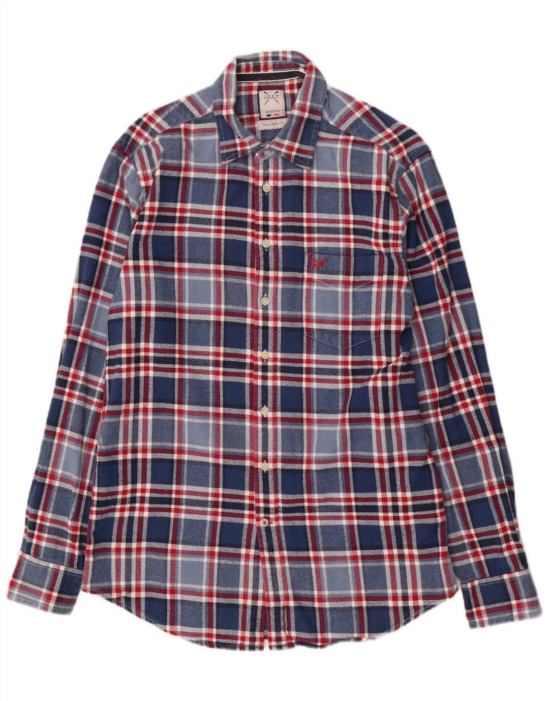 Crew Clothing Chemise en flanelle coupe ajustée pour homme en coton à carreaux bleu moyen