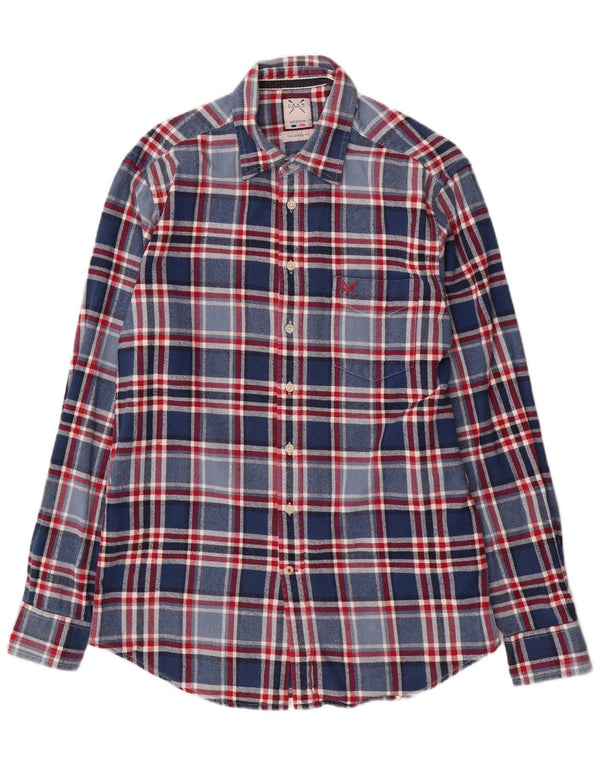 Crew Clothing Chemise en flanelle coupe ajustée pour homme en coton à carreaux bleu moyen