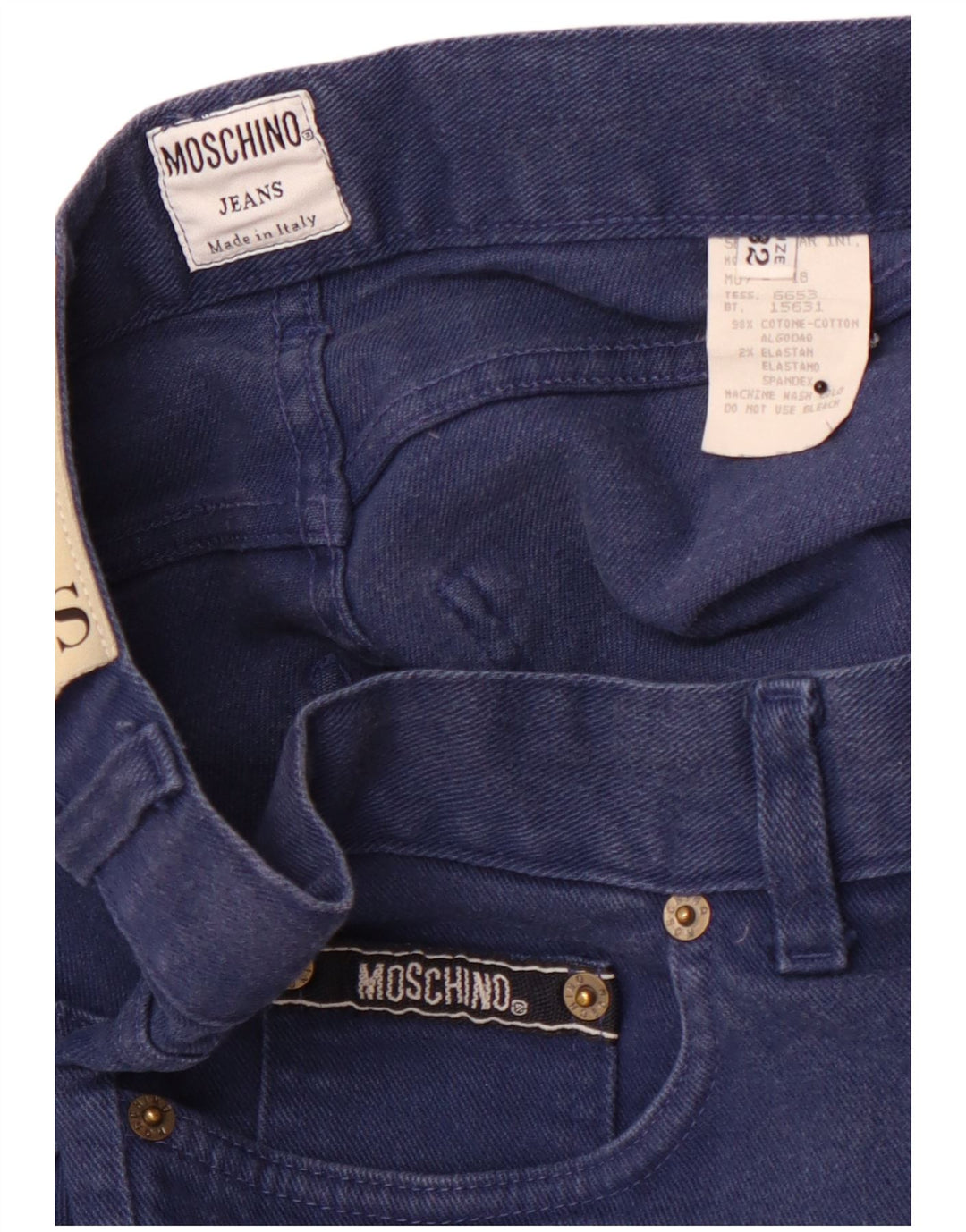 MOSCHINO Jean droit taille haute femme W32 L32 bleu marine coton