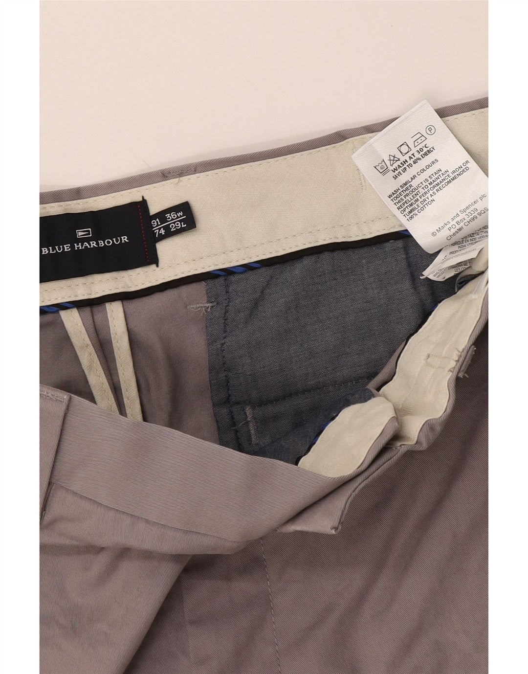 Marks & Spencer Pantalon Chino Droit Blue Harbor Homme W36 L29 Gris