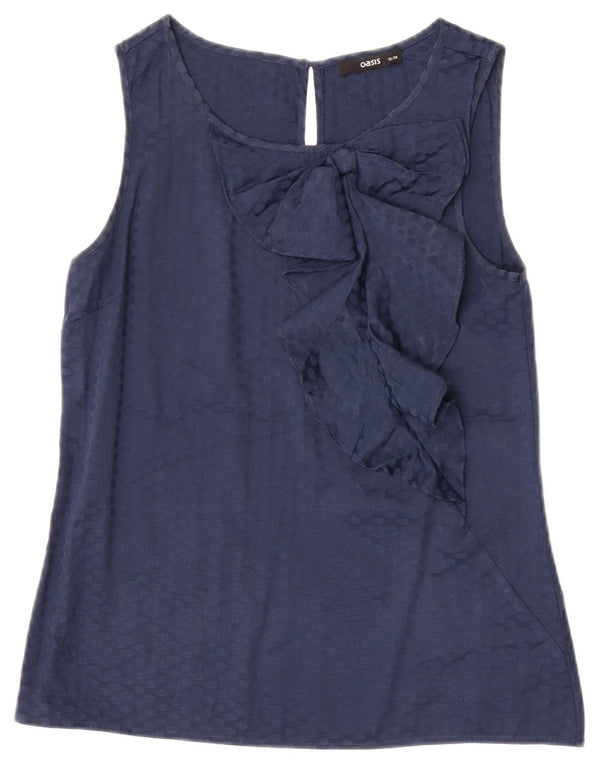 Oasis Chemisier sans manches pour femme UK 42 Bleu marine moyen à pois en polyester