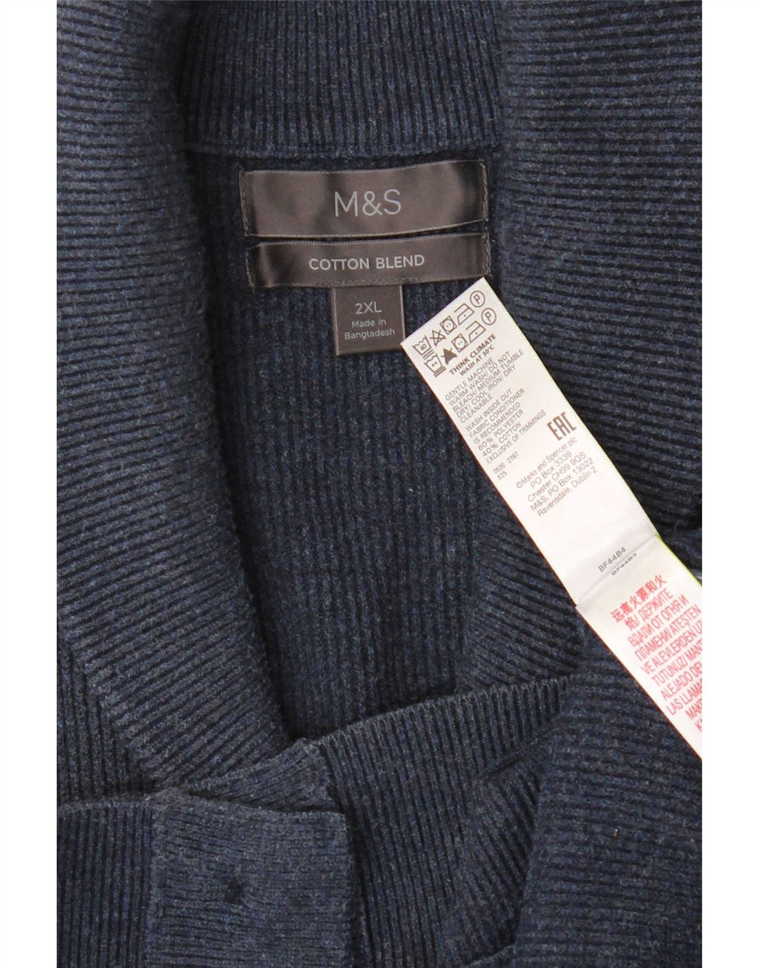Marks & Spencer Pull Cardigan Homme 2XL Bleu Marine Polyester