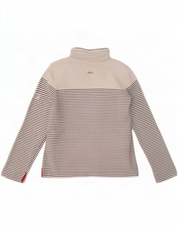 Joules Womens Button Neck Sweatshirt Jumper UK 8 Small Blanc Rayé Coton