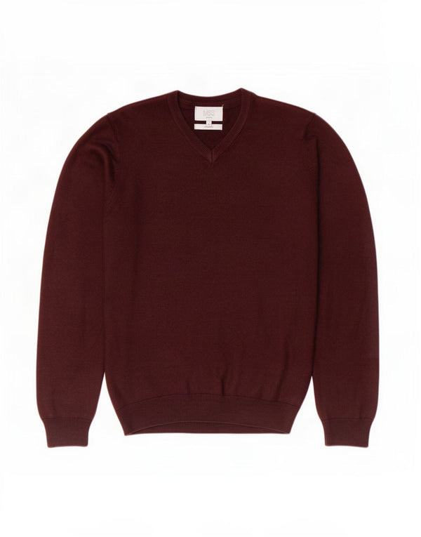 Marks & Spencer Pull coupe classique à col en V pour homme, petit, bordeaux