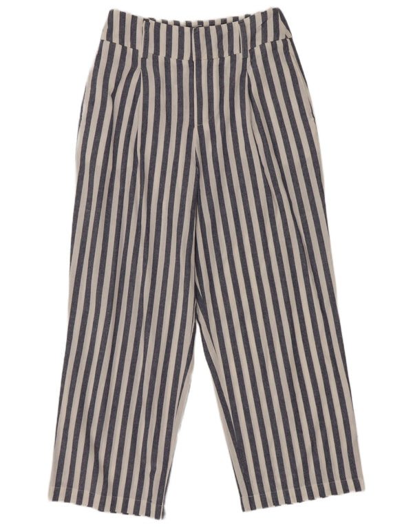 Zara Pantalon court taille haute pour femme XS W24 L24 Bleu marine rayé