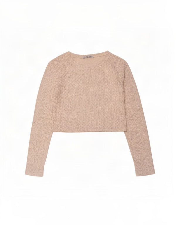Zara Womens Trafaluc Crop See Through Top UK 8 Petit Chevron Blanc