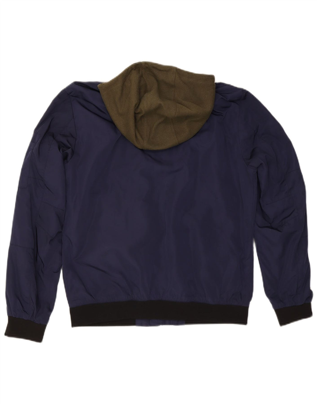 Zara Veste bomber à capuche pour homme UK 40 Large Bleu marine Colorblock Polyester