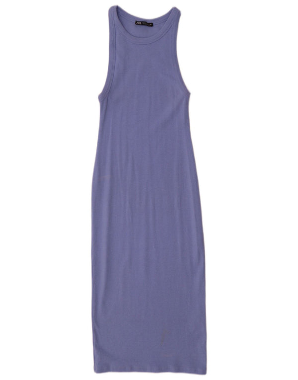 Zara Robe moulante sans manches pour femme UK 12 Coton violet moyen