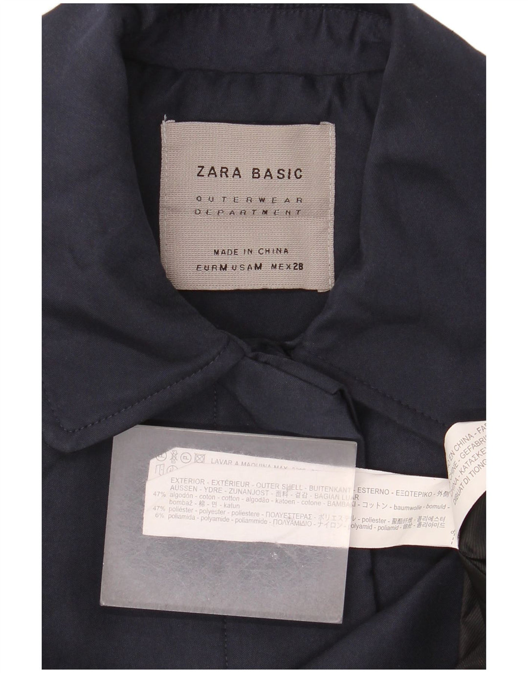 Zara Femme Pardessus UK 14 Moyen Bleu Marine Coton